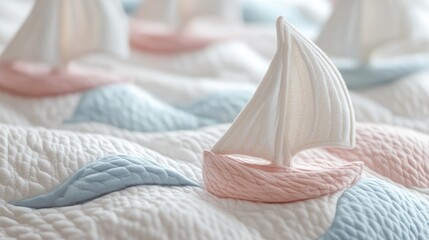 Adorable Pink and White Sailboats on a Soft Quilted Blanket