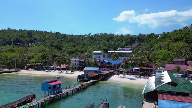 25.2.25 Ko Rong khm, Island Village on Beach. Great aerial view flight drone