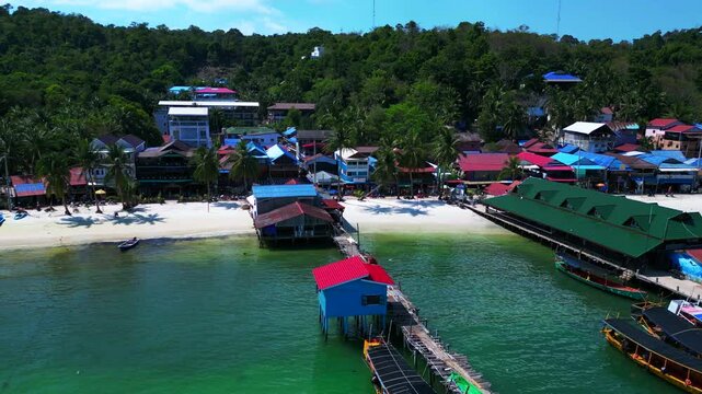 25.2.25 Ko Rong khm, Island Village on Beach. Fantastic aerial view flight drone
