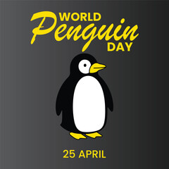 Cute little penguin. Vector flat cartoon illustration isolated on white. Banner, postcard. Penguin awareness day. World Penguin Day, Inscription, signed picture. Character, Antarctic animal, Polar.
