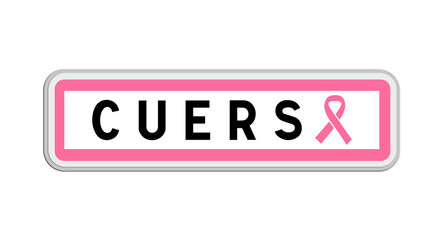 Panneau de sortie de Cuers, Var, Provence-Alpes-Côte d'Azur avec Ruban Octobre Rose