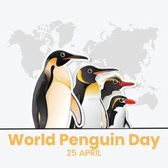 Cute little penguin. Vector flat cartoon illustration isolated on white. Banner, postcard. Penguin awareness day. World Penguin Day, Inscription, signed picture. Character, Antarctic animal, Polar.