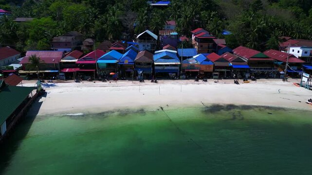 25.2.25 Ko Rong khm, Island Village on Beach. Fabulous aerial view flight drone
