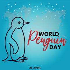 Cute little penguin. Vector flat cartoon illustration isolated on white. Banner, postcard. Penguin awareness day. World Penguin Day, Inscription, signed picture. Character, Antarctic animal, Polar.