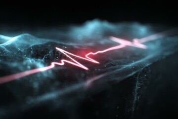 Abstract red waveform pulses across a grid, representing medical data and technological advancement, creating a dark, futuristic atmosphere.