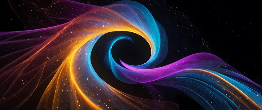 Colorful light particles swirling in mesmerising formations against black space for vibrant modern backdrops