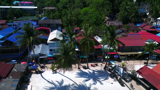 25.2.25 Ko Rong khm, Island Village on Beach. Perfect aerial view flight drone