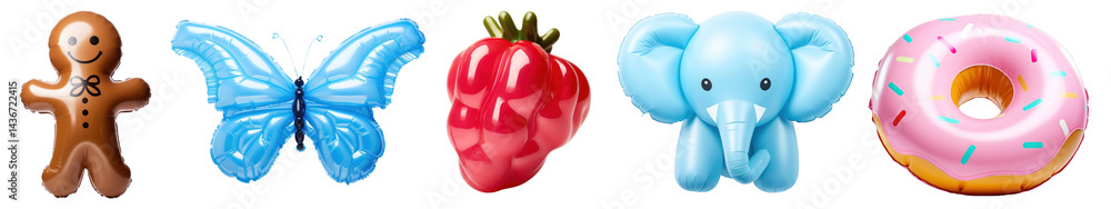 Poster png colorful playful inflatable shapes, element set on transparent background