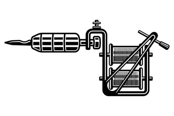 Tattoo machine vector illustration in classic style. Detailed monochrome design perfect for tattoo studio badges, icons, and artistic designs. Retro engraving aesthetic for ink lovers