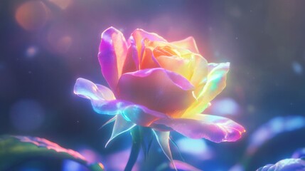 Vibrant Rainbow Rose Close Up, Glowing Petals