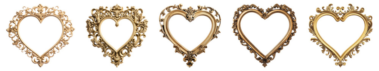 Fototapeta na wymiar PNG Elegant ornate heart frames gold, elements on transparent background