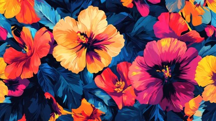 Vibrant Hibiscus Floral Pattern Seamless Design