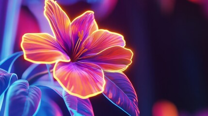 Obraz premium Vibrant Neon Hibiscus Flower with Glowing Edges