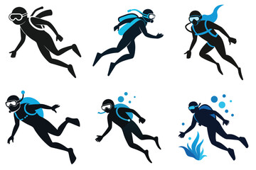 Scuba Diver Silhouette Vector Collection
