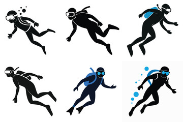 Scuba Diving Vector Illustration Set