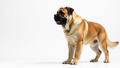 Majestic mastiff, powerful stance, white background, large dog, white, background
