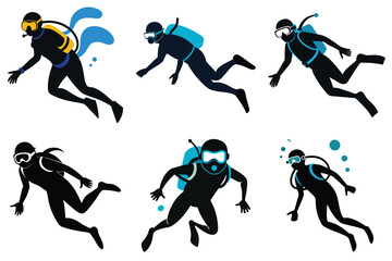 Diving Underwater Silhouette Vector Art