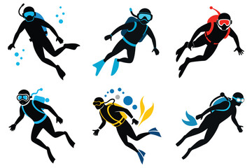 Scuba Diver Swimming Silhouette Vector