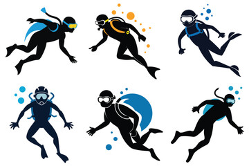 Minimalist Scuba Diver Vector Set
