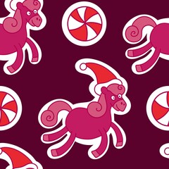 Christmas animals seamless horse pattern for wrapping paper and fabrics
