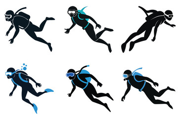Scuba Diver in Motion Vector Illustration