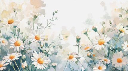 Obraz premium watercolor botanical Chamomile flowers texture template background.Elegant wedding invitation card background . Minimal hand painted Design for wedding or Valentine's Day