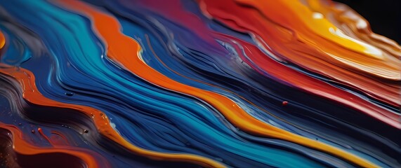 Close up macro image of layered acrylic paint strokes rich with texture and vivid contrasting colors
