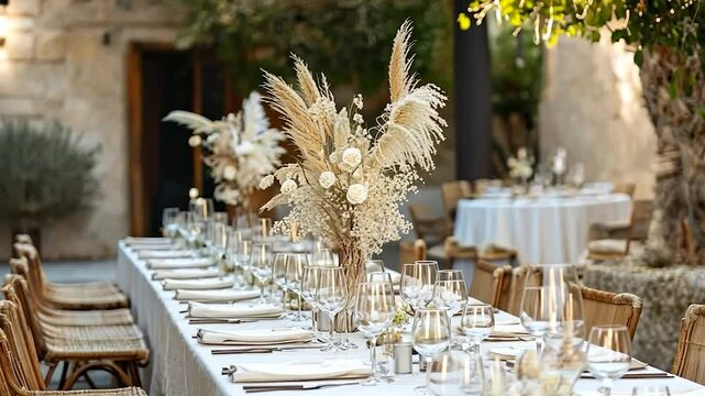 Outdoor wedding reception table setting