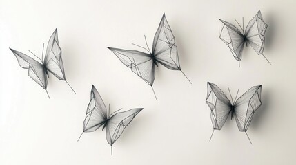 Geometric butterflies on white background; wall decor; art