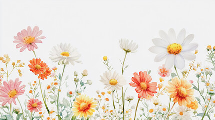 watercolor botanical Chamomile flowers texture template background.Elegant wedding invitation card background . Minimal hand painted Design for wedding or Valentine's Day