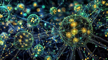 Neural Network Connections with Glowing Nodes on Dark Background