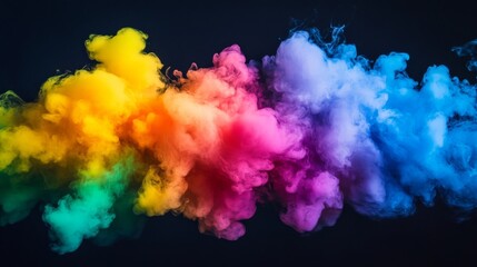 Vibrant Rainbow Smoke Cloud on Dark Background