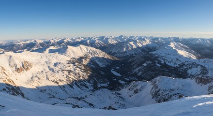 Vast snowy mountain range panorama