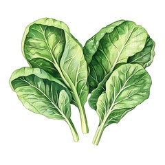 Fototapeta premium Vibrant watercolor illustration of fresh bok choy leaves.