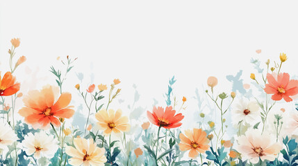 watercolor botanical Chamomile flowers texture template background.Elegant wedding invitation card background . Minimal hand painted Design for wedding or Valentine's Day