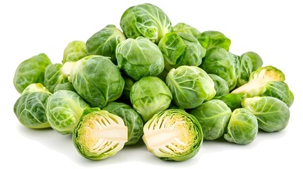 Fototapeta premium Fresh Brussels Sprouts Heaped Isolated on Clean White Background