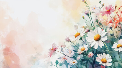 watercolor botanical Chamomile flowers texture template background.Elegant wedding invitation card background . Minimal hand painted Design for wedding or Valentine's Day