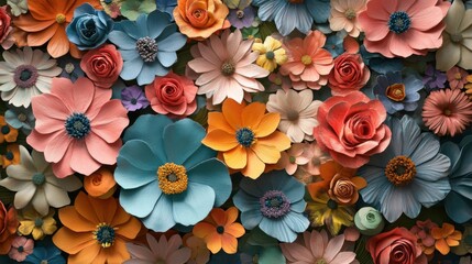 Colorful Paper Flower Arrangement Closeup