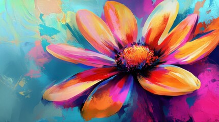 Fototapeta premium Vibrant Colorful Flower Painting Abstract Art