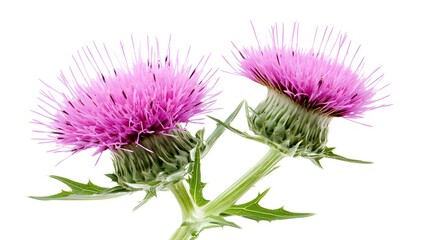 Thistle Flower with Sharp Edges Against White Background