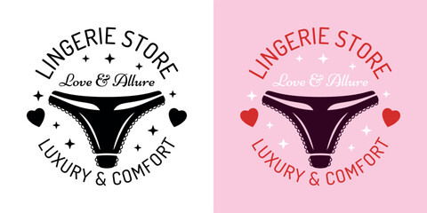 Elegant lingerie store vector emblem or badge design featuring feminine and stylish elements. Perfect for boutique branding and marketing materials in vintage or modern aesthetics