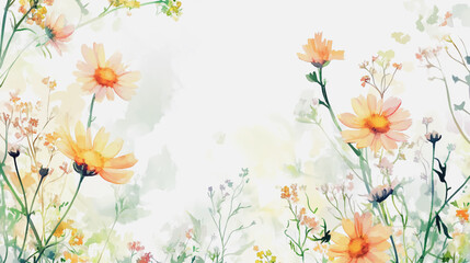 watercolor botanical Chamomile flowers texture template background.Elegant wedding invitation card background . Minimal hand painted Design for wedding or Valentine's Day