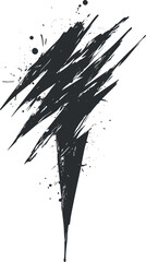 Abstract black lightning bolt with grunge and scratch texture isolated on white background