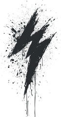 Obraz premium Black grunge lightning bolt symbol with paint splatter effect on white background
