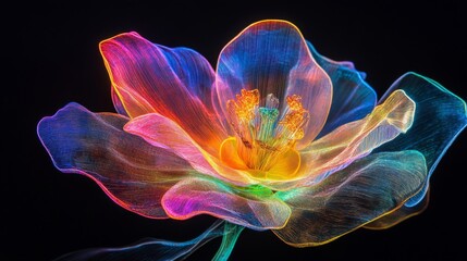 Rainbow Flower Digital Art with Glowing Petals
