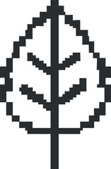 Obraz premium Pixelated black and white digital leaf icon with geometric shape and simple outline design