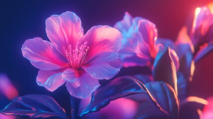 Fototapeta premium Vibrant Pink And Blue Neon Flowers Digital Art