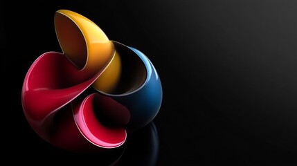 Abstract Red Yellow Blue Glossy Sculpture on Black
