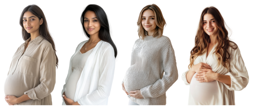 PNG Diverse pregnant women smiling, element set on transparent background