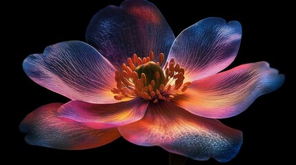 Cosmic Flower with Glowing Petals on Black Background